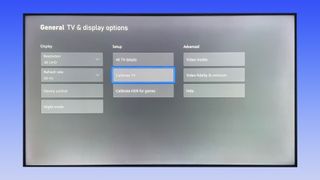 디스플레이 설정 메뉴를 보여주는 Xbox Series X의 스크린샷