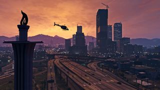 석양의 GTA 5 도시 스카이라인