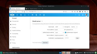 Nextcloud 관리 인터페이스의 이메일 서버 설정 스크린샷