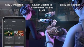 친구의 휴대폰으로 전송하는 CGI 사용자를 보여주는 Oculus 모바일 앱 스크린샷