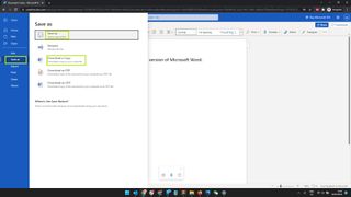 Chrome 온라인 Microsoft Word의 저장 메뉴 스크린샷