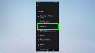 제스처 설정이 강조표시된 Android 12의 스크린샷