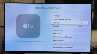 설정 앱의 Apple TV Remote 윈도우