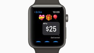 iMessage에서 Apple Pay 결제를 보여주는 Apple Watch