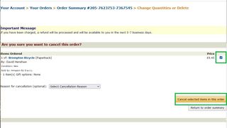 PC에서 아마존 주문을 취소하는 방법 3단계: 취소할 항목이 선택되어 있는지 확인한 다음 이 주문에서 선택한 항목 취소를 클릭합니다.