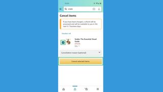 모바일에서 아마존 주문을 취소하는 방법 4단계: 취소하려는 항목이 선택되어 있는지 확인한 다음 선택한 항목 취소를 누릅니다.