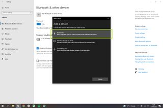 AirPods를 PC에 연결하는 방법을 보여주는 Windows 10 Bluetooth 메뉴를 보여주는 스크린샷