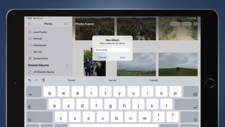 사진 앱에서 새 앨범을 만드는 과정을 보여주는 iPad