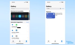 QR My Wi-Fi iOS Shortcut을 다운로드할 수 있는 위치를 보여주는 두 개의 스크린샷
