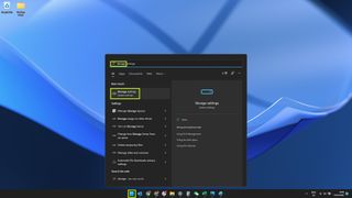 "저장소 설정"이 강조 표시된 Windows 11 시작 메뉴의 스크린샷