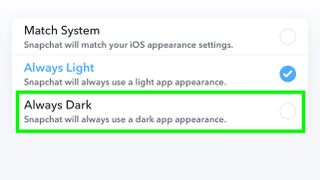 Snapchat에서 어두운 모드를 사용하는 방법 5단계: 항상 어둡게 또는 일치 시스템 선택