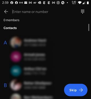 Signal Android 앱의 그룹 생성 '건너뛰기' 화면 스크린샷.