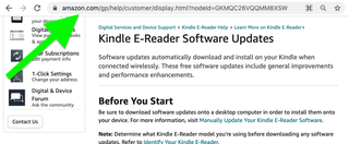 Amazon의 Kindle 업데이트 페이지