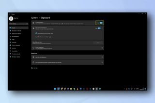 Windows에서 클립보드 기록을 활성화하는 방법을 보여주는 Windows 11 클립보드 설정 메뉴