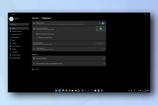 Windows에서 클립보드 기록을 활성화하는 방법을 보여주는 Windows 11 클립보드 설정 메뉴
