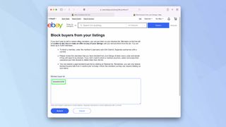 eBay 차단 구매자 목록 페이지의 스크린샷