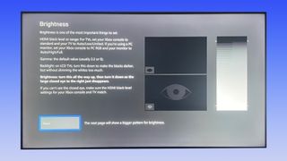 밝기 메뉴를 보여주는 Xbox Series X의 스크린샷