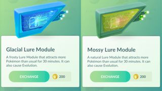 Pokémon Go Glacial Lure 및 Mossy Lure 모듈 화면