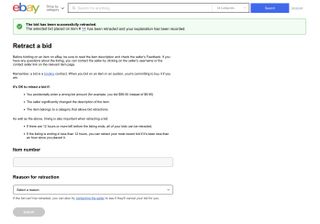 확인을 보여주는 eBay "입찰 철회" 최종 페이지