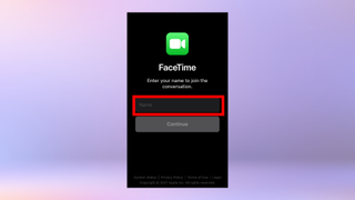 사용자에게 이름 입력을 요청하는 Android의 Facetime 스크린샷