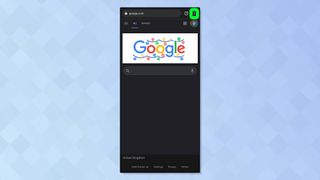 세 개의 점 메뉴가 강조 표시된 Chrome 브라우저를 보여주는 Android의 스크린샷