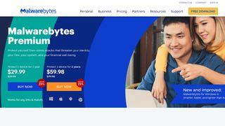 Malwarebytes 웹사이트 다운로드 및 구매 페이지