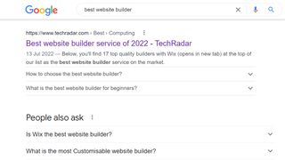 Google 검색에서 최고의 웹사이트 빌더에 대한 TechRadar 순위 스크린샷