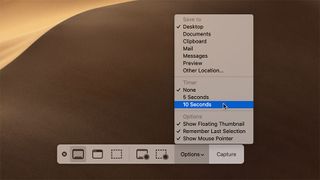 macOS Mojave의 스크린샷 도구 모음.