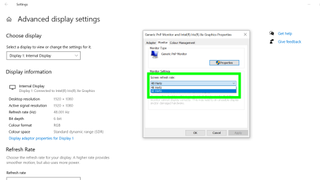 모니터에서 새로 고침 빈도를 변경하는 방법 - 새로 고침 빈도가 조정되는 Windows 10의 고급 디스플레이 설정 스크린샷