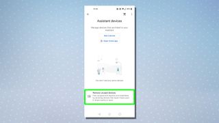 원치 않는 기기 제거가 강조표시된 Google 어시스턴트 설정을 보여주는 스크린샷