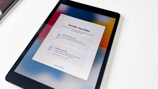 근처에 있는 다른 iPad 또는 iCloud에서 데이터를 전송할지 묻는 iPad