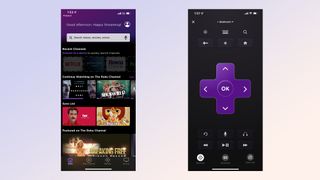 Roku 원격 앱의 Roku 채널 및 원격 탭