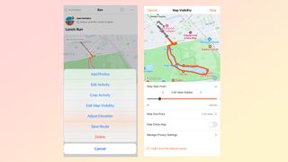 Strava 앱의 개인정보 보호 설정 사진