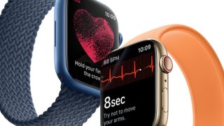 주황색과 파란색 배색의 Apple Watch 7